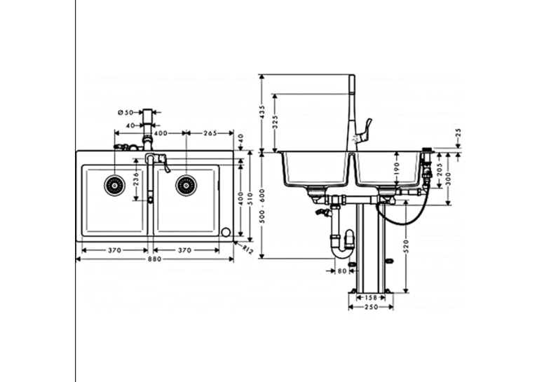 Кухонный комплект мойка со смесителем Hansgrohe C51-F770-05 43216000