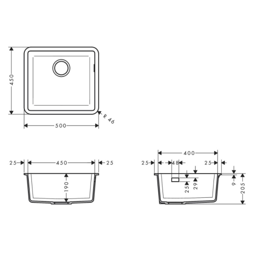 Кухонная мойка Hansgrohe S510-U450 под столешницу 500х450 Stonegrey 43431290