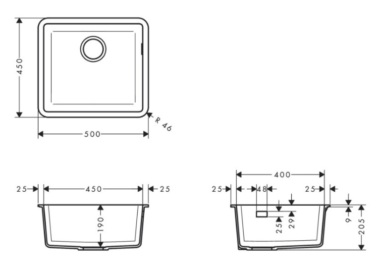 Кухонная мойка Hansgrohe S510-U450 под столешницу 500х450 Stonegrey 43431290
