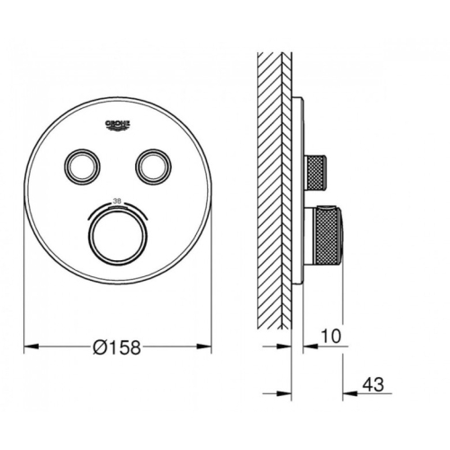 Внешняя часть смесителя на 2 выхода Grohe Grohtherm SmartControl 29119DC0 Сталь