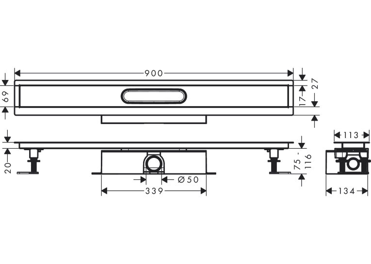 Монтажний комплект для каналів ø50 Hansgrohe uBox universal 900 мм 56025180