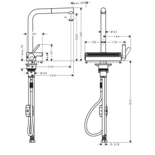 Змішувач для кухні Hansgrohe Aquno Select M81 з висувним душем, чорний 73836670 (Пошкоджене пакування)