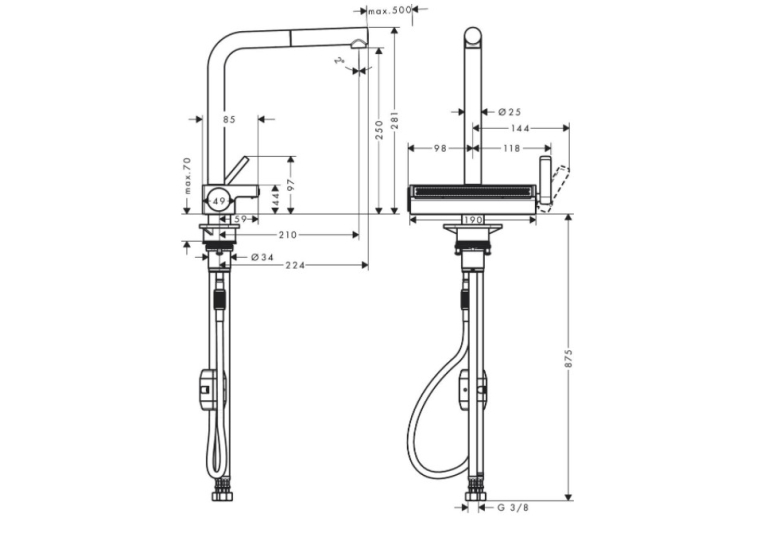 Смеситель для кухни Hansgrohe Aquno Select M81 с выдвижным душем, чорний 73836670 (Повреждённая упаковка)