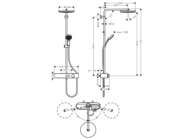 Душова система Hansgrohe Pulsify Showerpipe 260 1jet з термостатом 24220000 хром