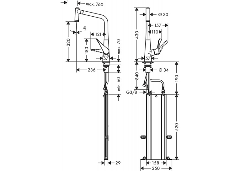 Смеситель для кухни Hansgrohe Metris Select M71 с выдвижным изливом Sbox 73801000