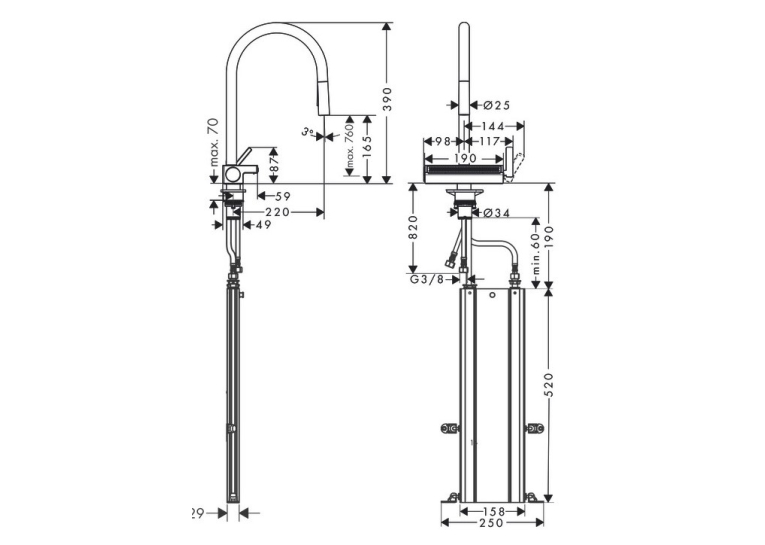 Змішувач для кухні Hansgrohe Aquno Select M81 з висувним душем, під сталь 73831800