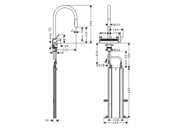 Змішувач для кухні Hansgrohe Aquno Select M81 з висувним душем, під сталь 73831800