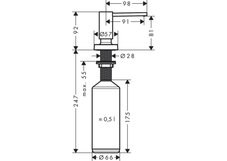 Дозатор кухонний Hansgrohe A51 для миючого засобу 500 ml Stainless Steel Finish 40448800