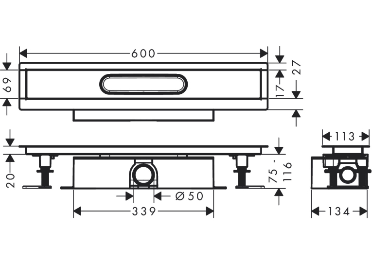 Монтажний комплект для каналів ø50 Hansgrohe uBox universal 600 мм 56022180