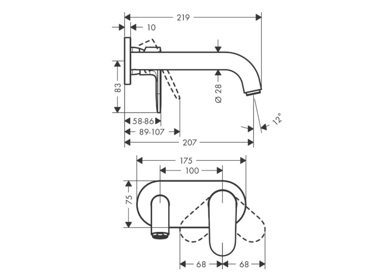 Змішувач для раковини настінний Hansgrohe Vernis Shape 71578670 чорний