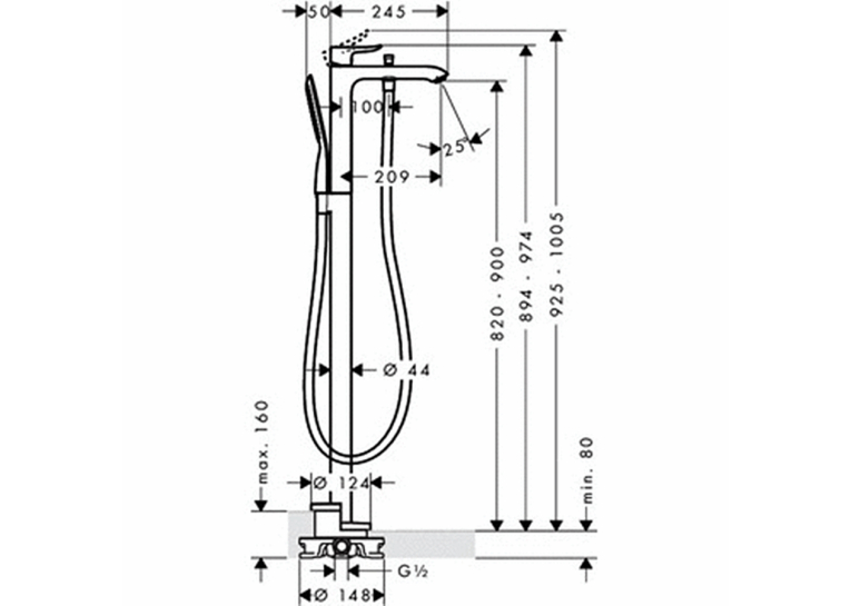 Смеситель для ванны напольный Hansgrohe Metris 31471000