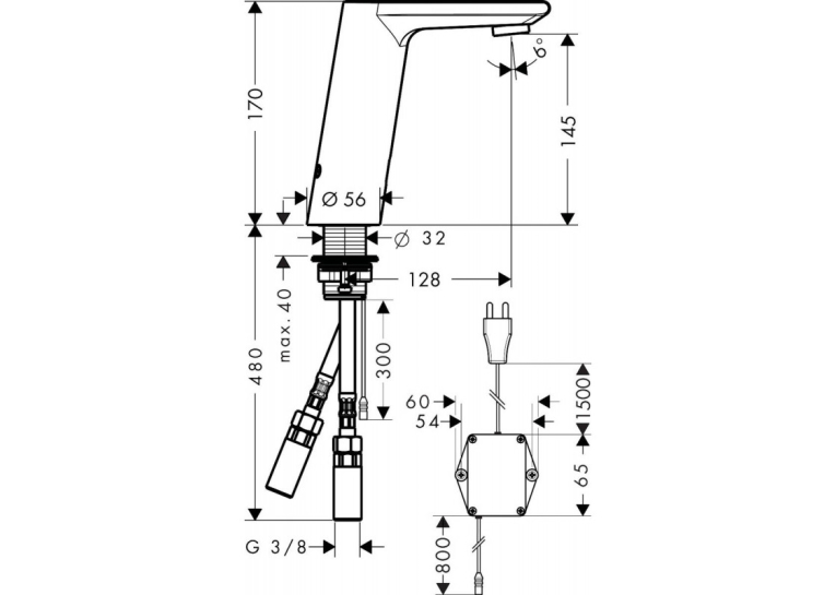 Електронний змішувач для раковини Hansgrohe Metris S 31102000