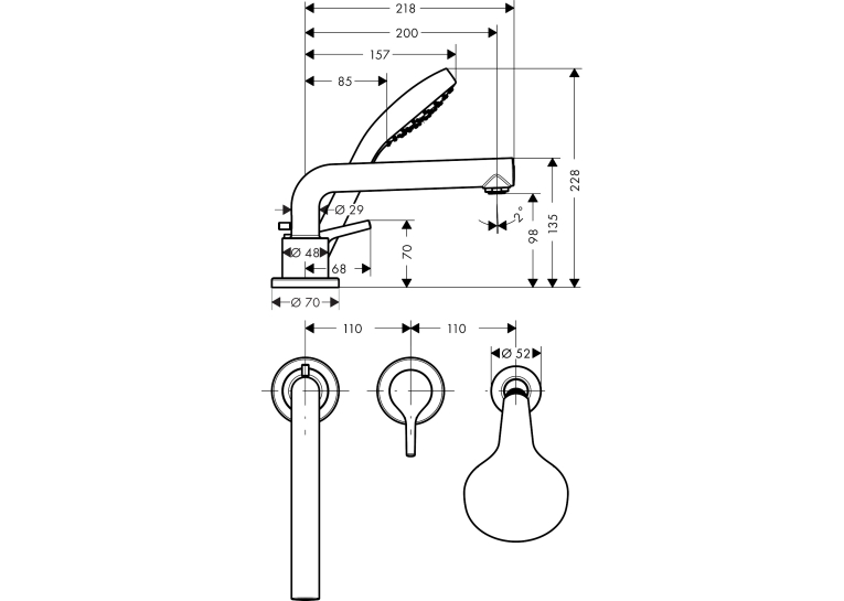 Змішувач на борт ванни на 3 отвори Hansgrohe Talis S 72417000