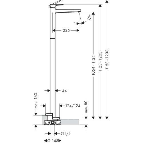 Смеситель для ванны напольный Hansgrohe Metropol 32530000