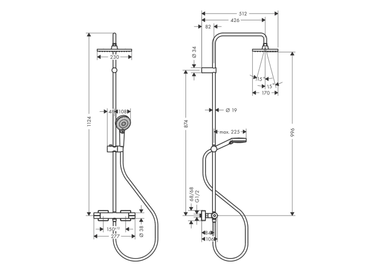 Душова система з термостатом Hansgrohe Vernis Shape Showerpipe 230 1jet 26286670 чорний матовий