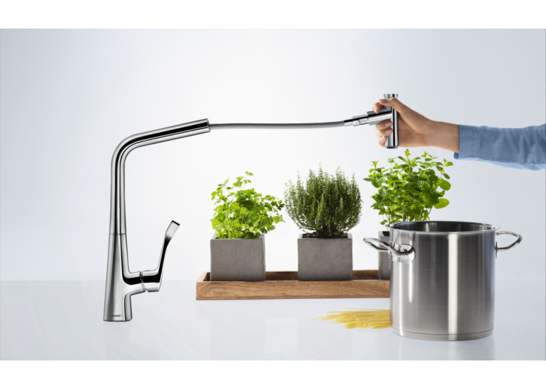 Змішувач для кухні Hansgrohe Metris Select 320 2jet з висувним зливом 73820000