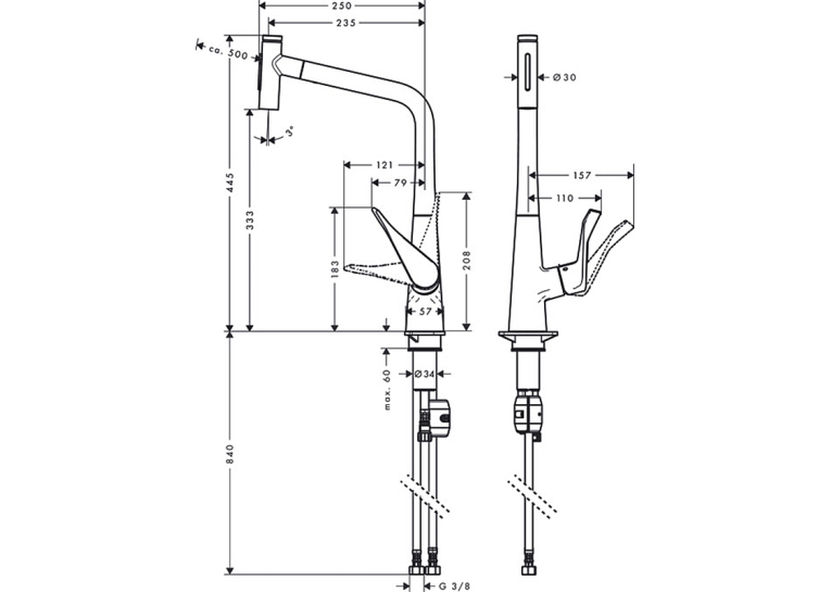 Змішувач для кухні Hansgrohe Metris Select 320 2jet з висувним зливом 73820000