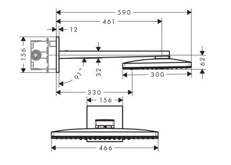 Верхній душ Hansgrohe Rainmaker Select 466х300 3jet чорний/хром 24007600