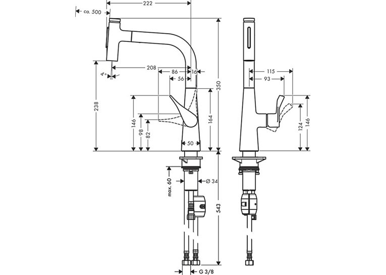 Змішувач для кухні Hansgrohe Metris Select 240 2jet з висувним зливом 73822000