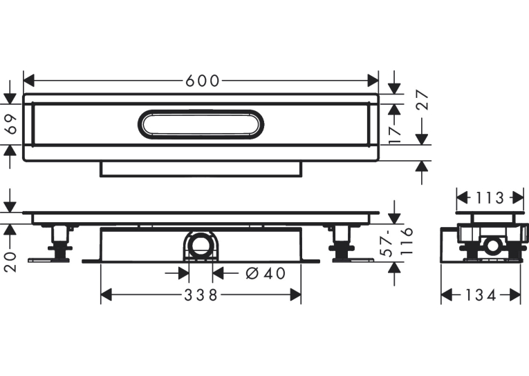 Монтажний комплект для каналів ø40 Hansgrohe uBox universal 600 мм 56016180