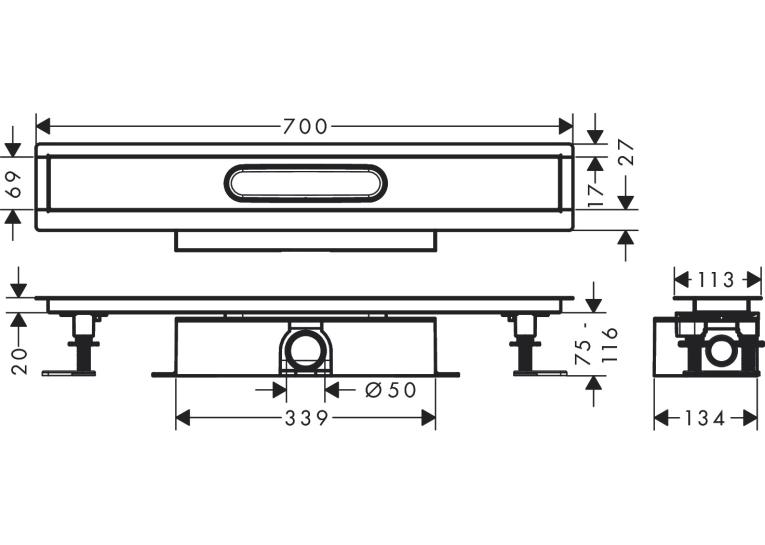 Монтажний комплект для каналів ø50 Hansgrohe uBox universal 700 мм 56023180