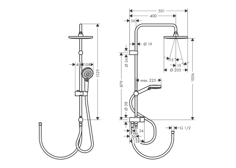 Душова система Hansgrohe Vernis Blend Showerpipe 200 1jet Reno 26272670 чорний матовий