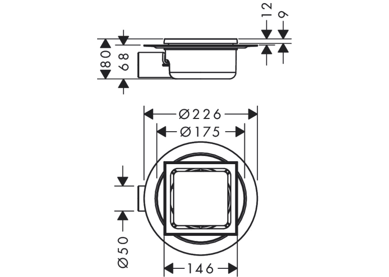 Точковий трап Hansgrohe "RainDrain Spot" 150x150х68 мм ø50 Brushed Stainless Steel 56055800