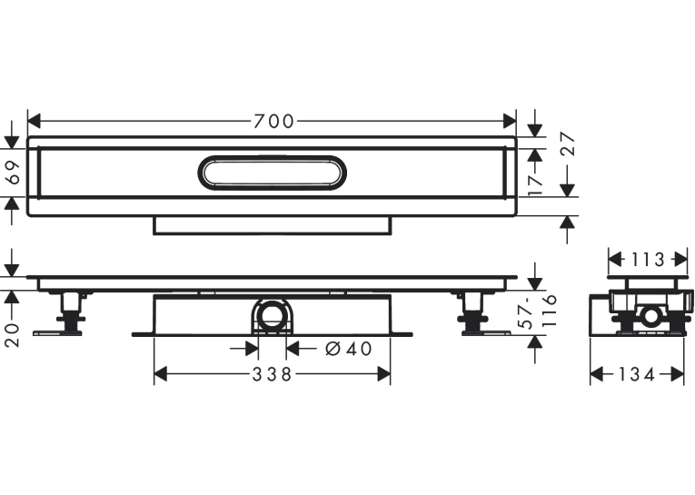 Монтажний комплект для каналів ø40 Hansgrohe uBox universal 700 мм 56017180