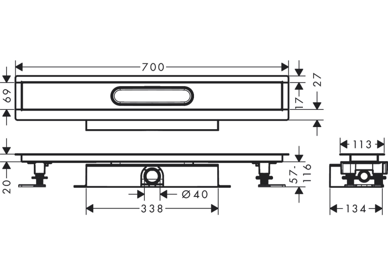 Монтажний комплект для каналів ø40 Hansgrohe uBox universal 700 мм 56017180