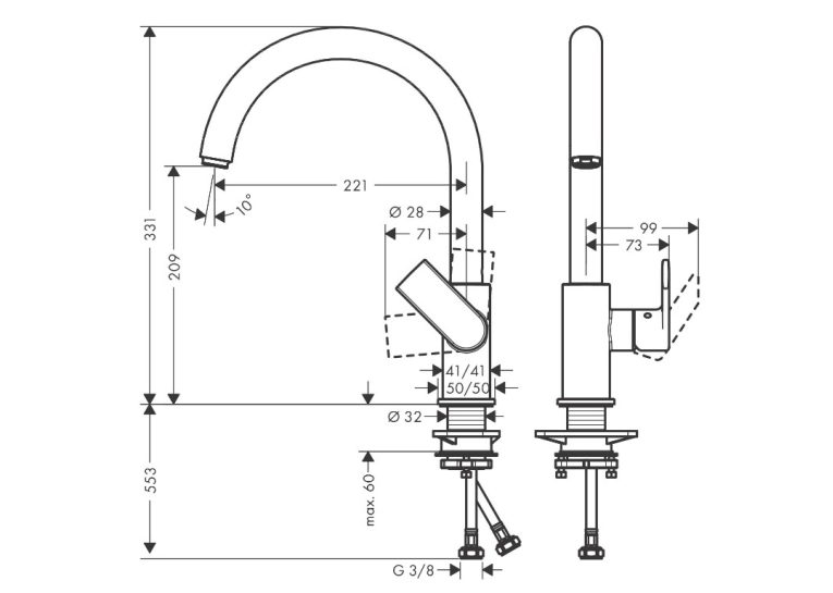 Змішувач для кухонного миття Hansgrohe Vernis Shape M35, хром 71871000