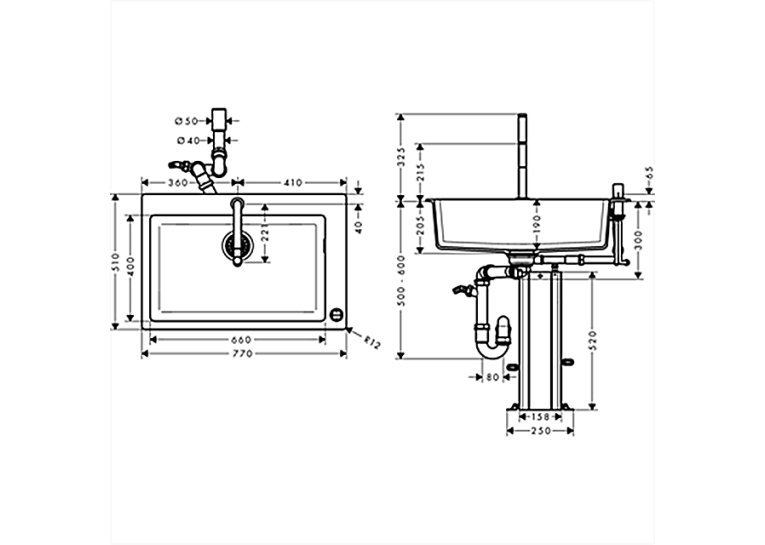Кухонный комплект мойка со смесителем Hansgrohe C51-F660-07, хром 43218000