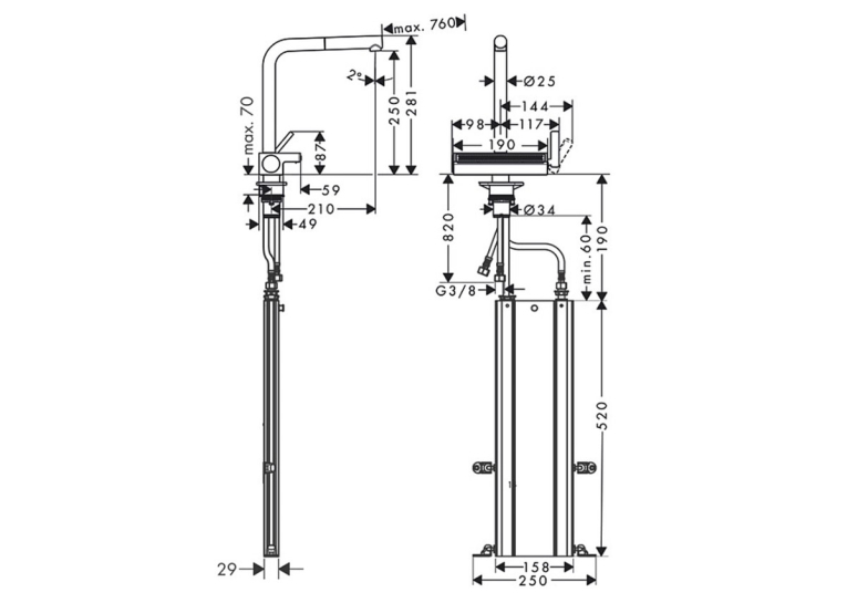 Змішувач для кухні Hansgrohe Aquno Select M81 з висувним душем, хром 73830000