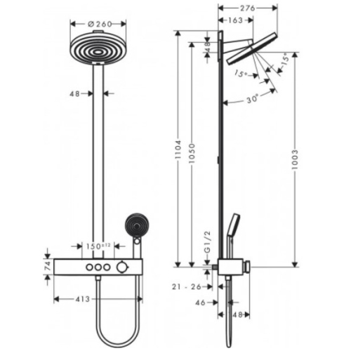 Душевая система Hansgrohe Pulsify Showerpipe 260 2jet EcoSmart с термостатом 24241700 белый матовый