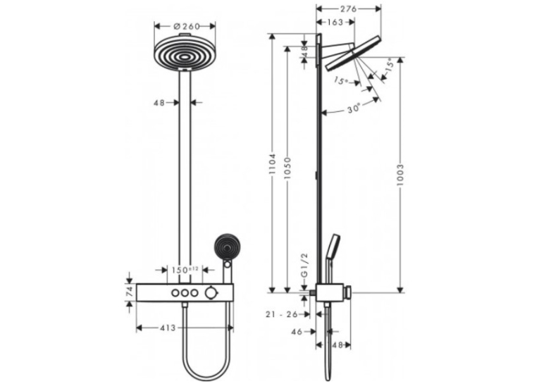 Душевая система Hansgrohe Pulsify Showerpipe 260 2jet EcoSmart с термостатом 24241700 белый матовый