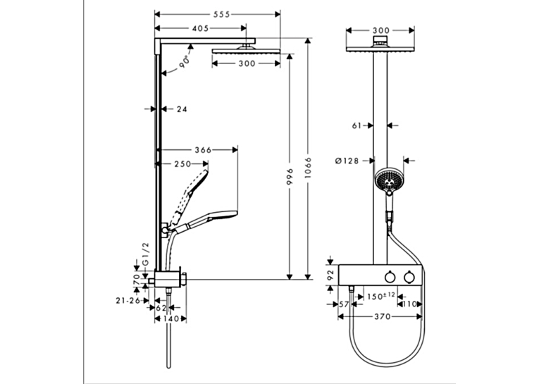 Душевая система с термостатом Hansgrohe Raindance E Showerpipe 350 1jet 27362000