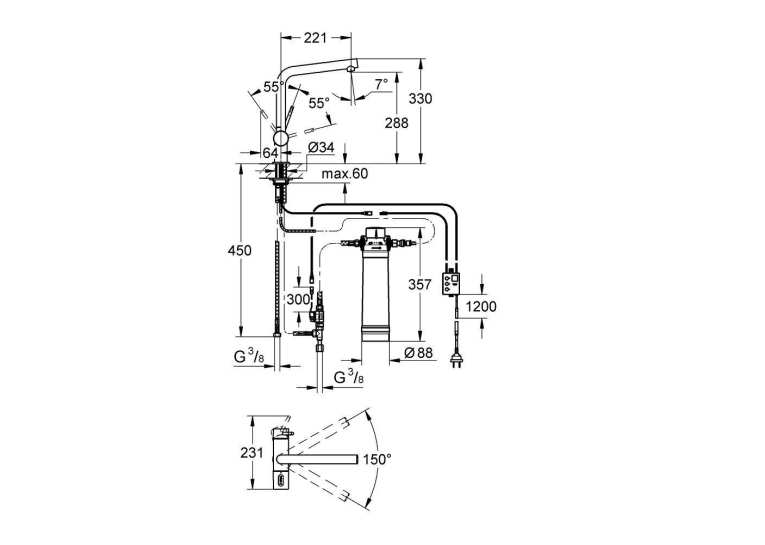 Комплект со смесителем для кухни GROHE Blue Minta New Pure 31345002