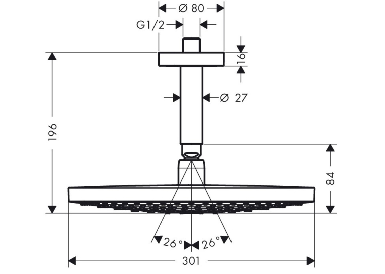 Верхній душ Hansgrohe Raindance Select S 300 2jet стельовий, хром 27337000