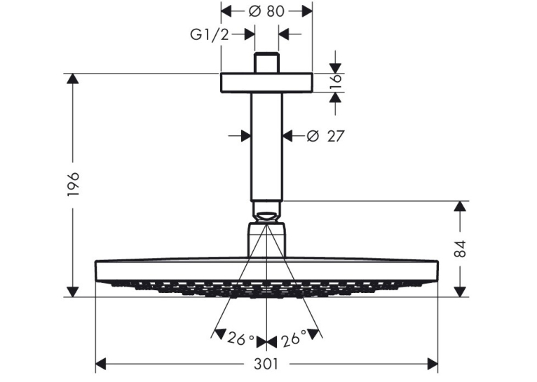 Верхний душ Hansgrohe Raindance Select S 300 2jet потолочный, хром 27337000