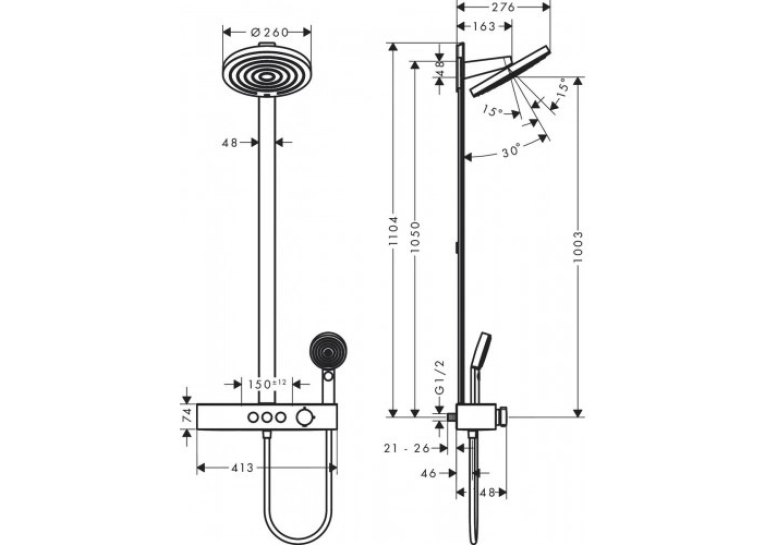 Душова система Hansgrohe Pulsify Showerpipe 260 2jet EcoSmart з термостатом 24241000 хром