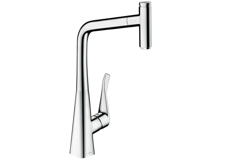 Змішувач для кухні Hansgrohe Metris Select M71 з висувним зливом Sbox 73803000