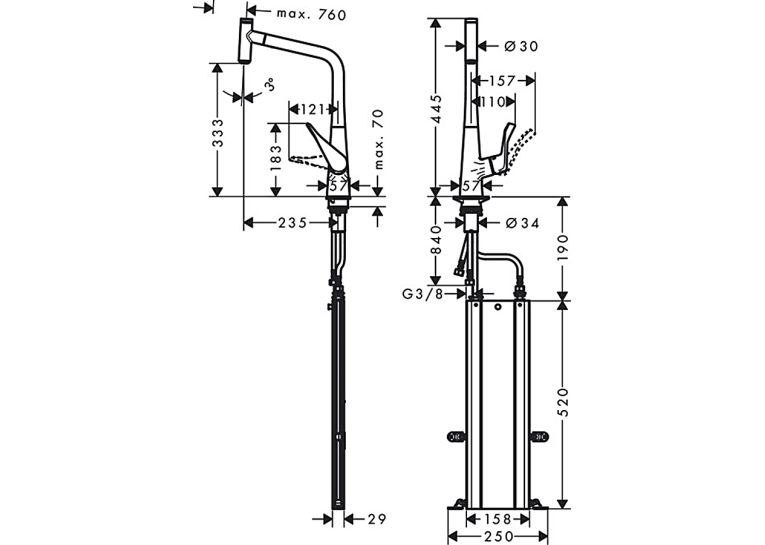 Смеситель для кухни Hansgrohe Metris Select M71 с выдвижным изливом Sbox 73803000