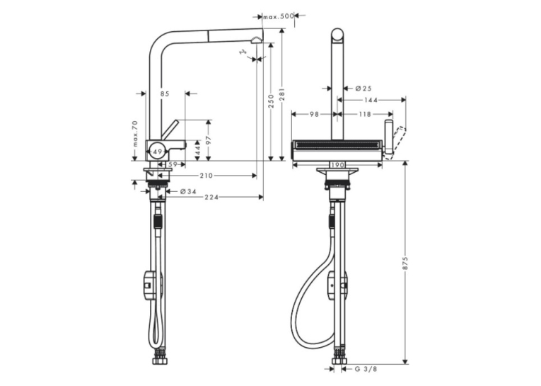 Смеситель для кухни Hansgrohe Aquno Select M81 с выдвижным душем, под сталь 73836800
