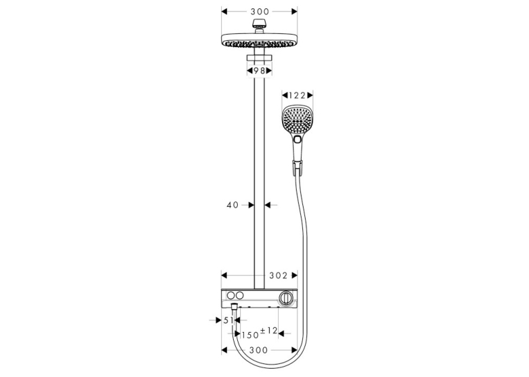 Термостатична душова система Hansgrohe Raindance Select E 300 2jet Showerpipe, 27126400
