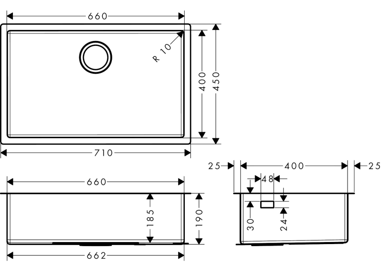 Кухонна мийка під стільницю Hansgrohe S719-U660 710х450 Stainless Steel 43428800