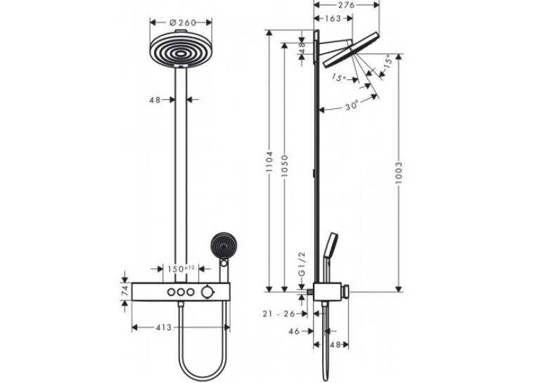 Душова система Hansgrohe Pulsify Showerpipe 260 2jet з термостатом 24240000 хром