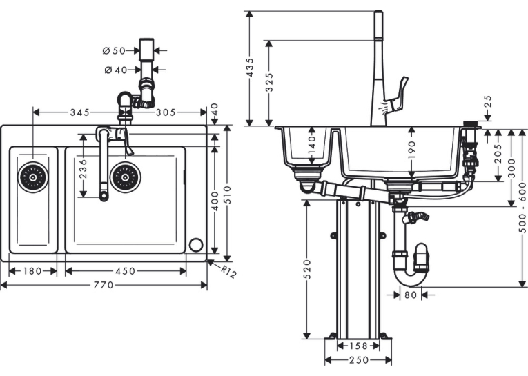 Кухонный комплект мойка со смесителем Hansgrohe C51-F635-04 43215000