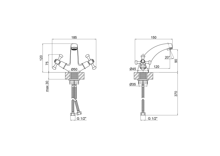 Смеситель для раковины Lidz Lamb 161F двухвентильный LDLAM161FCRM35446 Chrome