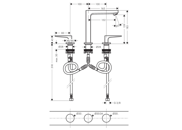 Змішувач для раковини на 3 отвори Hansgrohe Metropol Matt Black 32515670