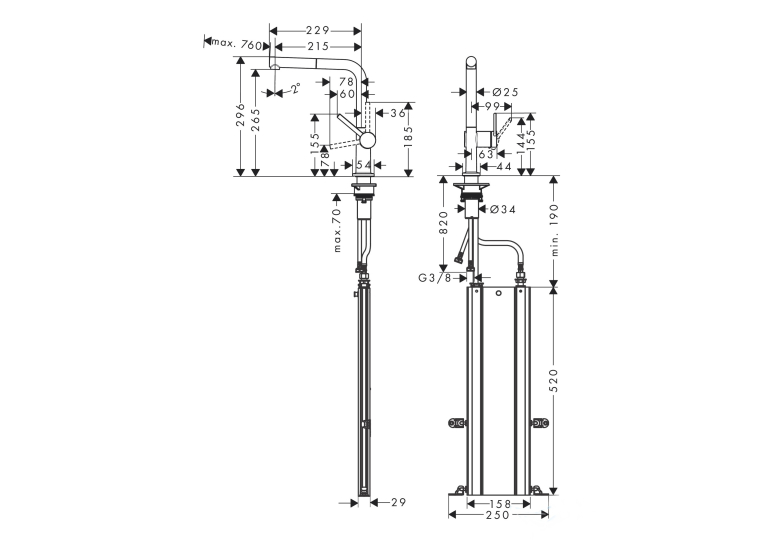 Змішувач Hansgrohe Talis M54 для кухонного миття з висувним душем Black Matt 72809670