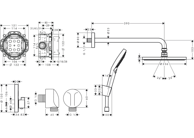 Душевой комплект Hansgrohe Raindance S 240 1jet ShowerSelect S 8 в1 Matt Black 27959670